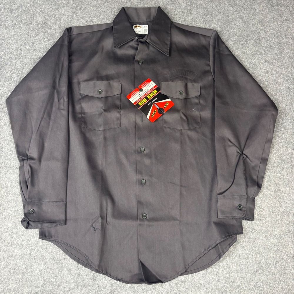 Vintage Key Industries Work Shirt Mens 16 33.5 Gray Never‎ Iron Long Sleeve USA